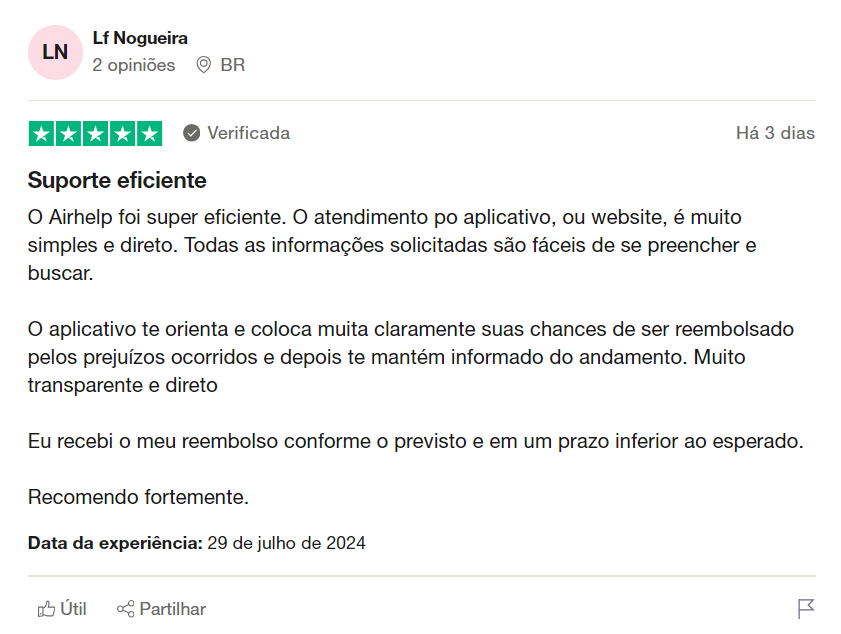 Print do comentário no TrustPilot