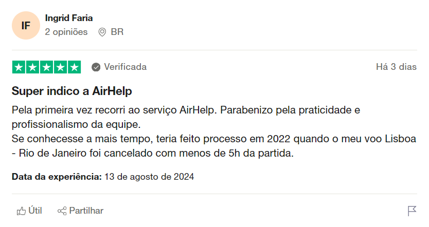 Print do comentário sobre a AirHelp no TrustPilot